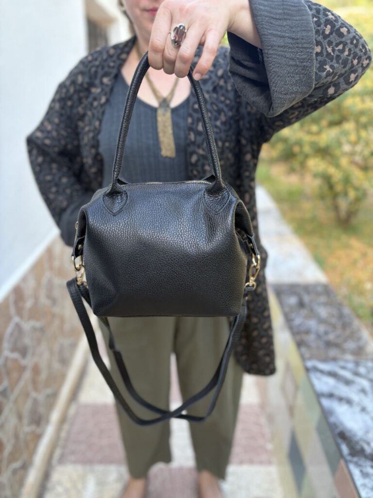 Bolso de piel auténtica negro