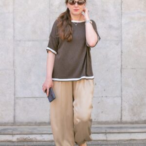 Pantalón bombacho satinado beige
